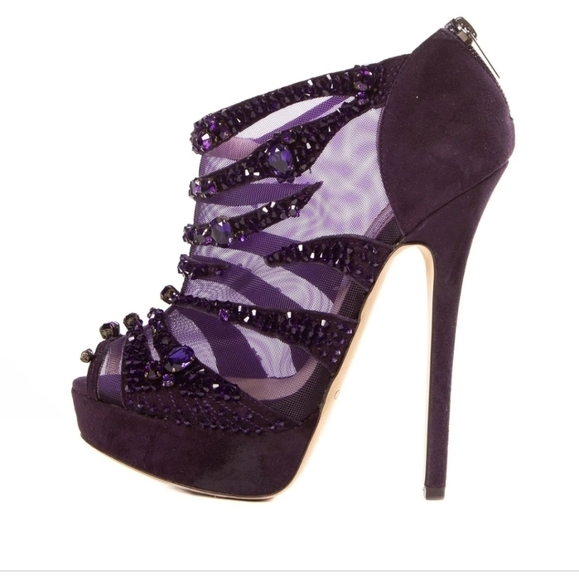 Jimmy Choo Crystal Purple Suede mesh heels - Picture 2 of 16